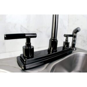 Kingston Brass NS8790DKLSP Water Onyx 8 inch Centerset Kitchen Faucet with Lever Handle and Matching Side Sprayer, Black Stainless Steel