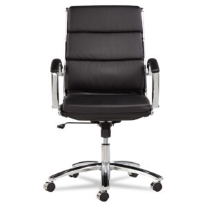 Alera ALENR4219 Neratoli Series Mid-Back Slim Faux Leather Chair - Black/Chrome