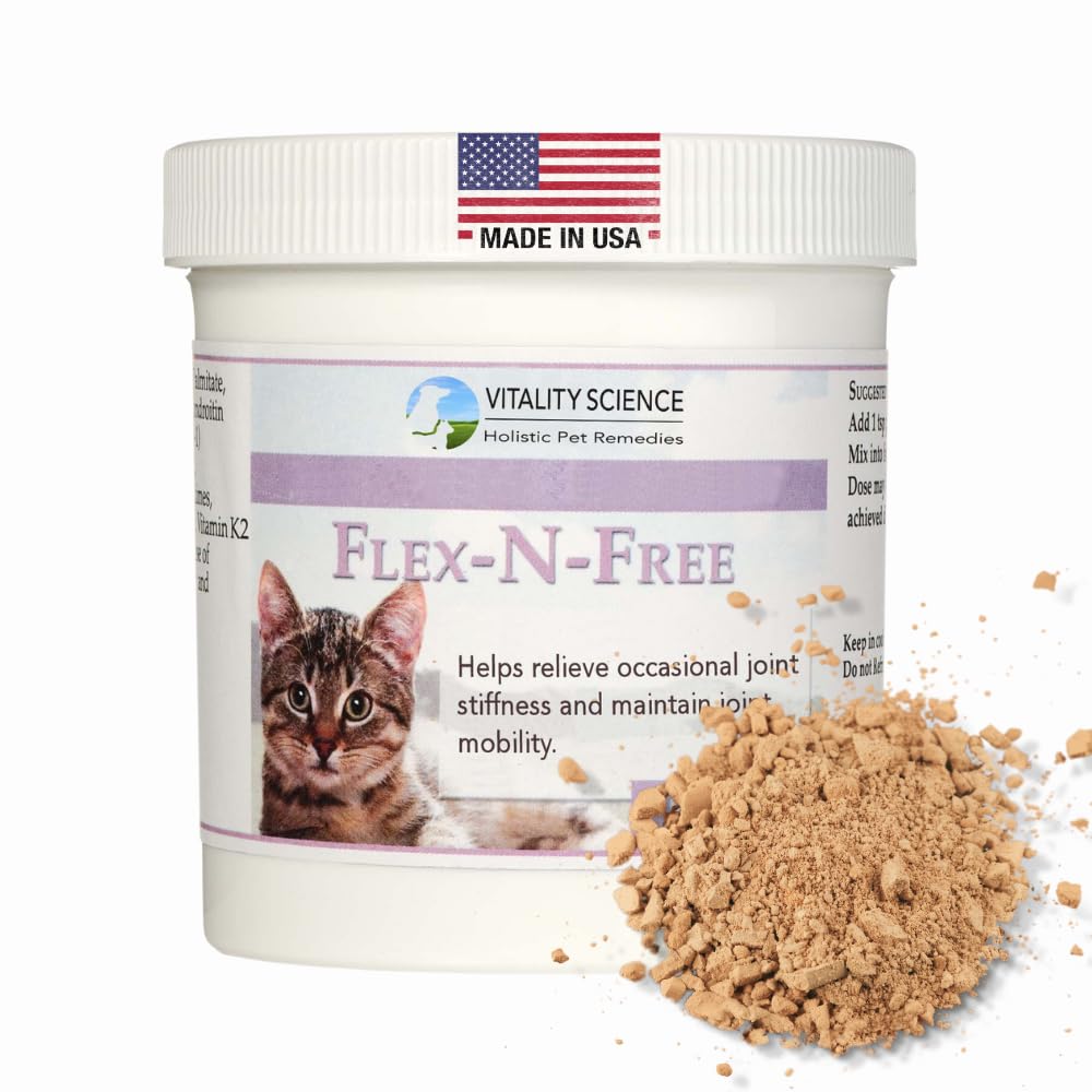 Vitality Science Flex N Free for Cats | Promotes Healthy Bones & Joints | Relieves Joint Stiffness & Maintains Mobility | Reduces Inflammation | Builds Healthy Bone Tissue | 100% Natural (120g)