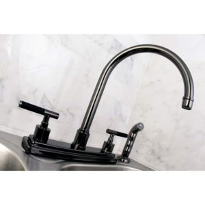 Kingston Brass NS8790DKLSP Water Onyx 8 inch Centerset Kitchen Faucet with Lever Handle and Matching Side Sprayer, Black Stainless Steel