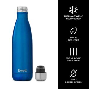 S'well Stainless Steel Water Bottle, 17oz, Ocean Blue, Triple Layered Vacuum Insulated Containers Keeps Drinks Cold for 36 Hours and Hot for 18, BPA Free, Perfect for On the Go