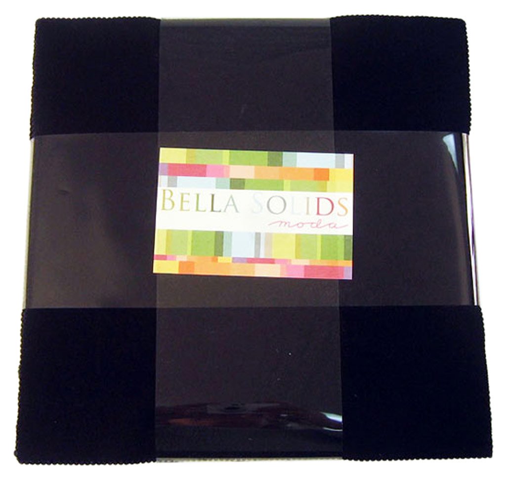 Moda BELLA SOLIDS BLACK Layer Cake 10 Fabric Quilting Squares 9900LC-99 by Moda Fabrics