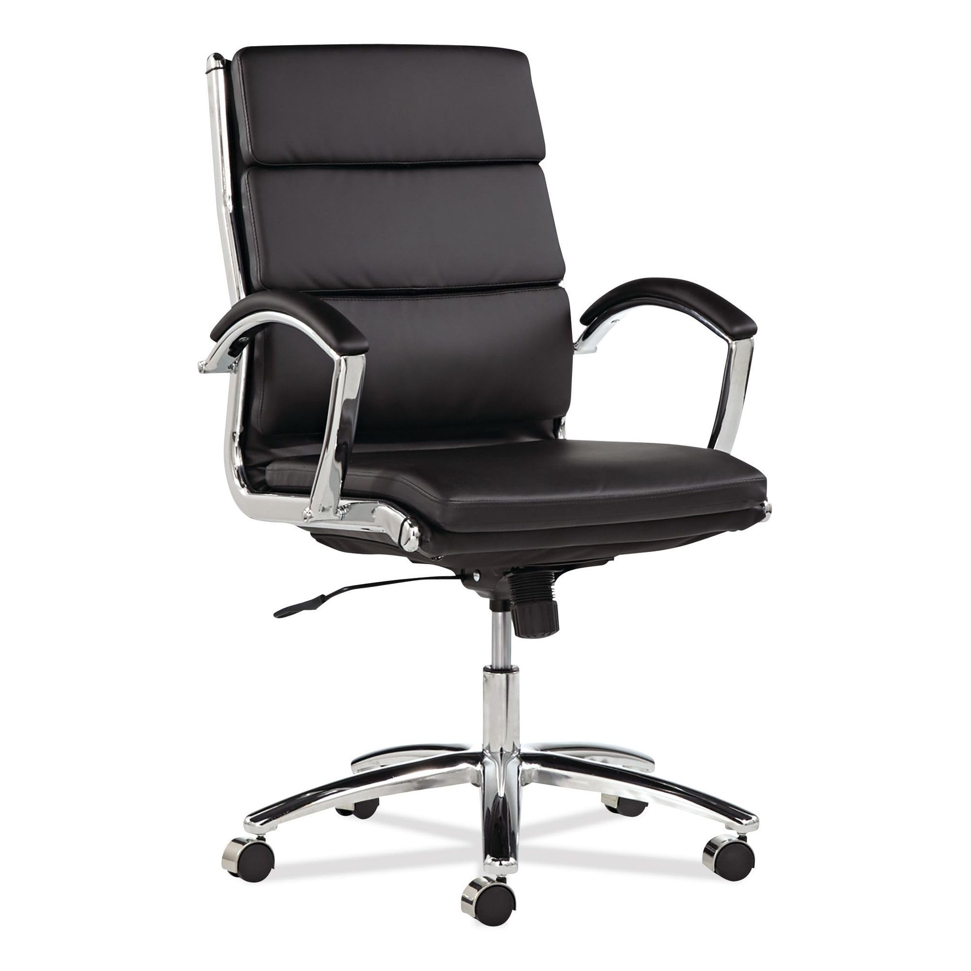 Alera ALENR4219 Neratoli Series Mid-Back Slim Faux Leather Chair - Black/Chrome