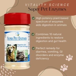 Vitality Science All Natural Super Pet Enzymes for Cats | Complete Spectrum of Digestive Enzymes | Helps Cat Diarrhea, Constipation, Digestion, Allergy & Immunity (Small)