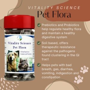 Vitality Science Pet Probiotic for Cats & Dogs | Pet Flora - Great for Diarrhea, Vomiting, Gas, Skin Conditions - Additive Free (100 Caps)