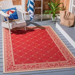 safavieh courtyard collection accent rug - 4' x 5'7", red & natural, indoor/outdoor & washable, ideal for high traffic areas in patio, backyard, mudroom, entryway, doormat (cy1502-3707-4)