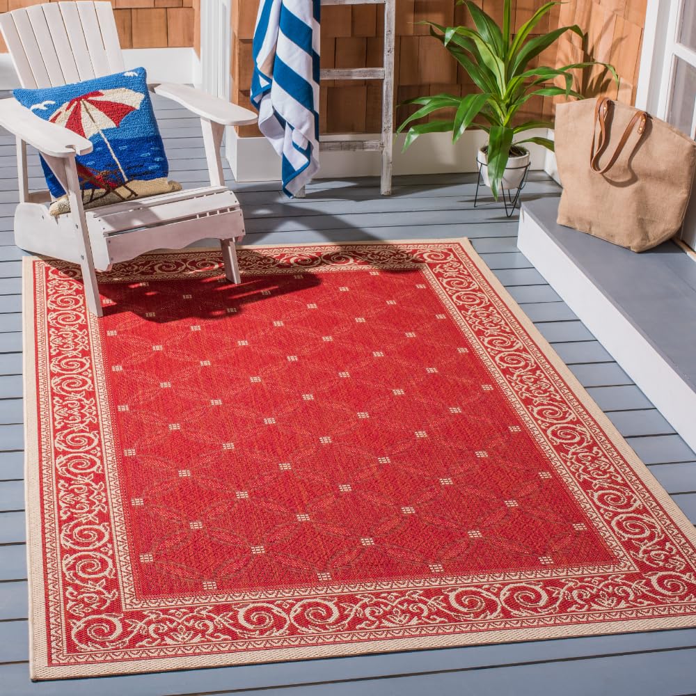 SAFAVIEH Courtyard Collection Accent Rug - 4' x 5'7", Red & Natural, Indoor/Outdoor & Washable, Ideal for High Traffic Areas in Patio, Backyard, Mudroom, Entryway, Doormat (CY1502-3707-4)