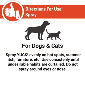 Vet Classics Pet Deterrent Spray for Dogs, Cats - Yuck! No-Chew Training Spray - 8 Fl Oz - Water-Based Formula for Chewing - Helps Stop Furniture, Surfaces, Bandages, Pet Sores Chewing