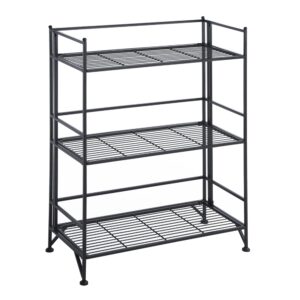 convenience concepts designs2go x-tra storage 3-tier wide folding metal shelf, black