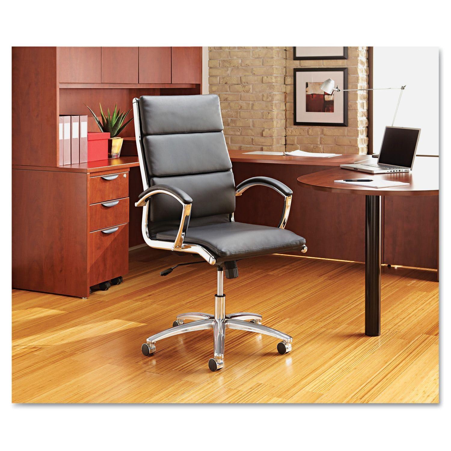 Alera ALENR4219 Neratoli Series Mid-Back Slim Faux Leather Chair - Black/Chrome