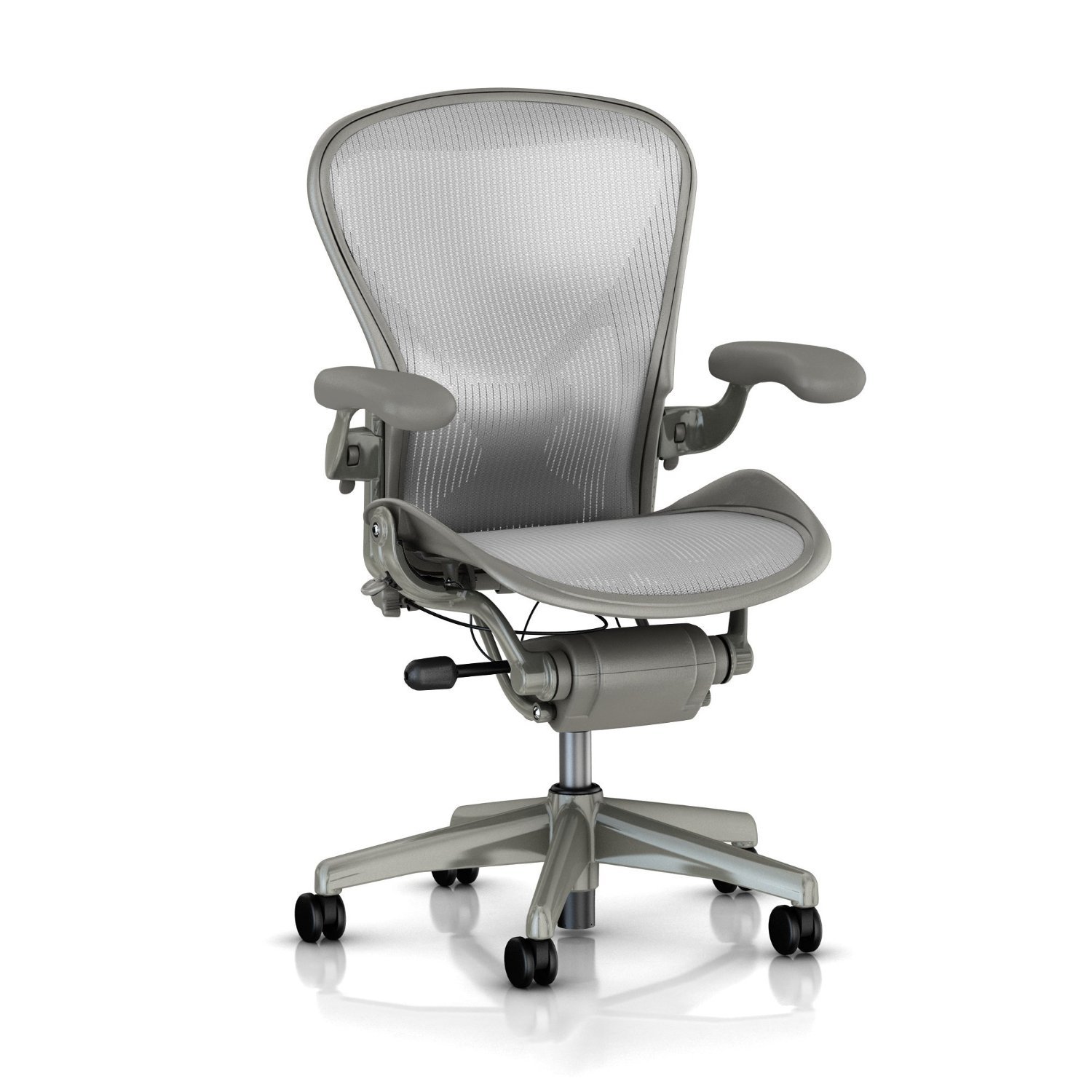 Herman Miller Classic Aeron Task Chair: Tilt Limiter w/Seat Angle Adj - PostureFit Support - Fully Adj Vinyl Arms - Hard Floor Casters