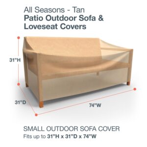 Budge All Seasons Patio Sofa Cover Lightweight, UV-Resistant, Small, Tan