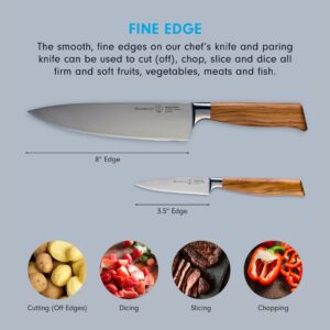 Messermeister Oliva Elite Chef & Parer Set - Includes 8" Stealth Chef's Knife & 3.5" Paring Knife - Rust Resistant & Easy to Maintain