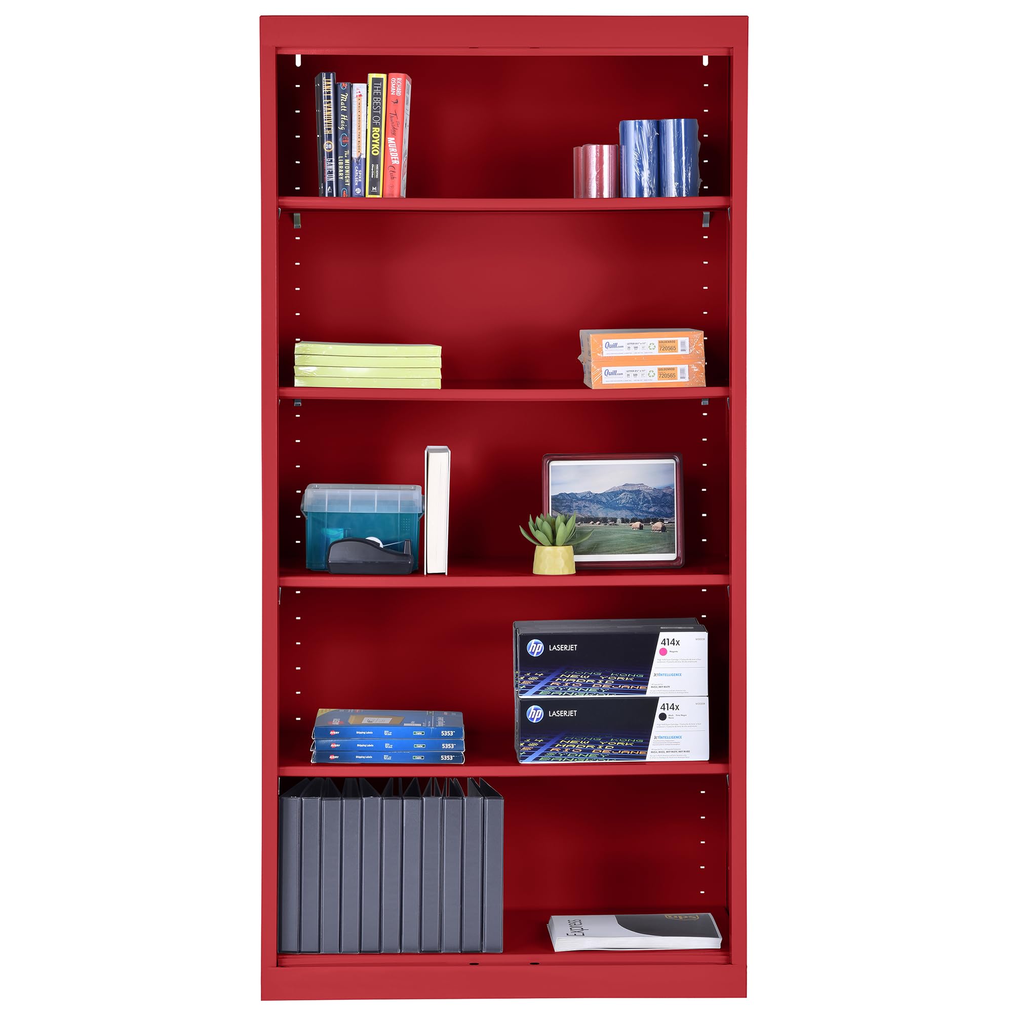 Sandusky BA40361872-01 5-Shelf Elite Series Wielded Bookcase with Adjustable Shelves, Open Display Bookshelf for Home, Office, 18"D x 36"W x 72"H, Red