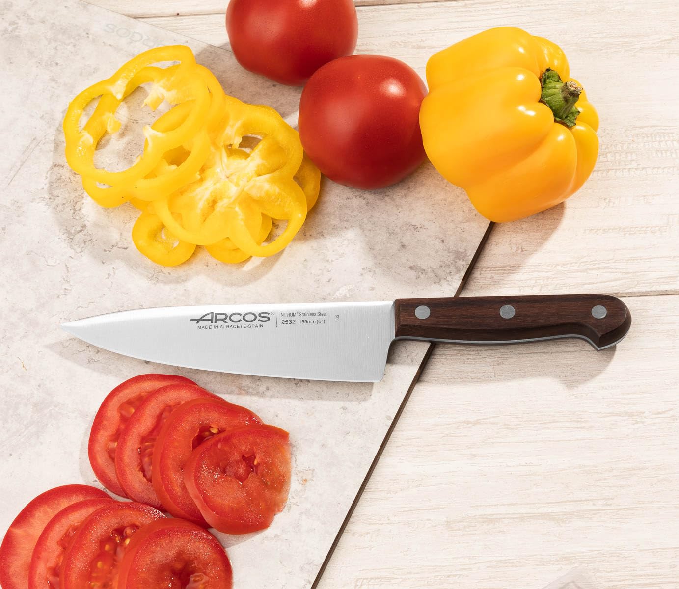 ARCOS Atlantico Series Chef Knife - 6" Nitrum Stainless Steel Blade with Rosewood Brown Handle - Elegant and Durable Design (7"). Atlantico Series. Color Brown