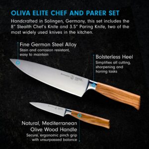 Messermeister Oliva Elite Chef & Parer Set - Includes 8" Stealth Chef's Knife & 3.5" Paring Knife - Rust Resistant & Easy to Maintain