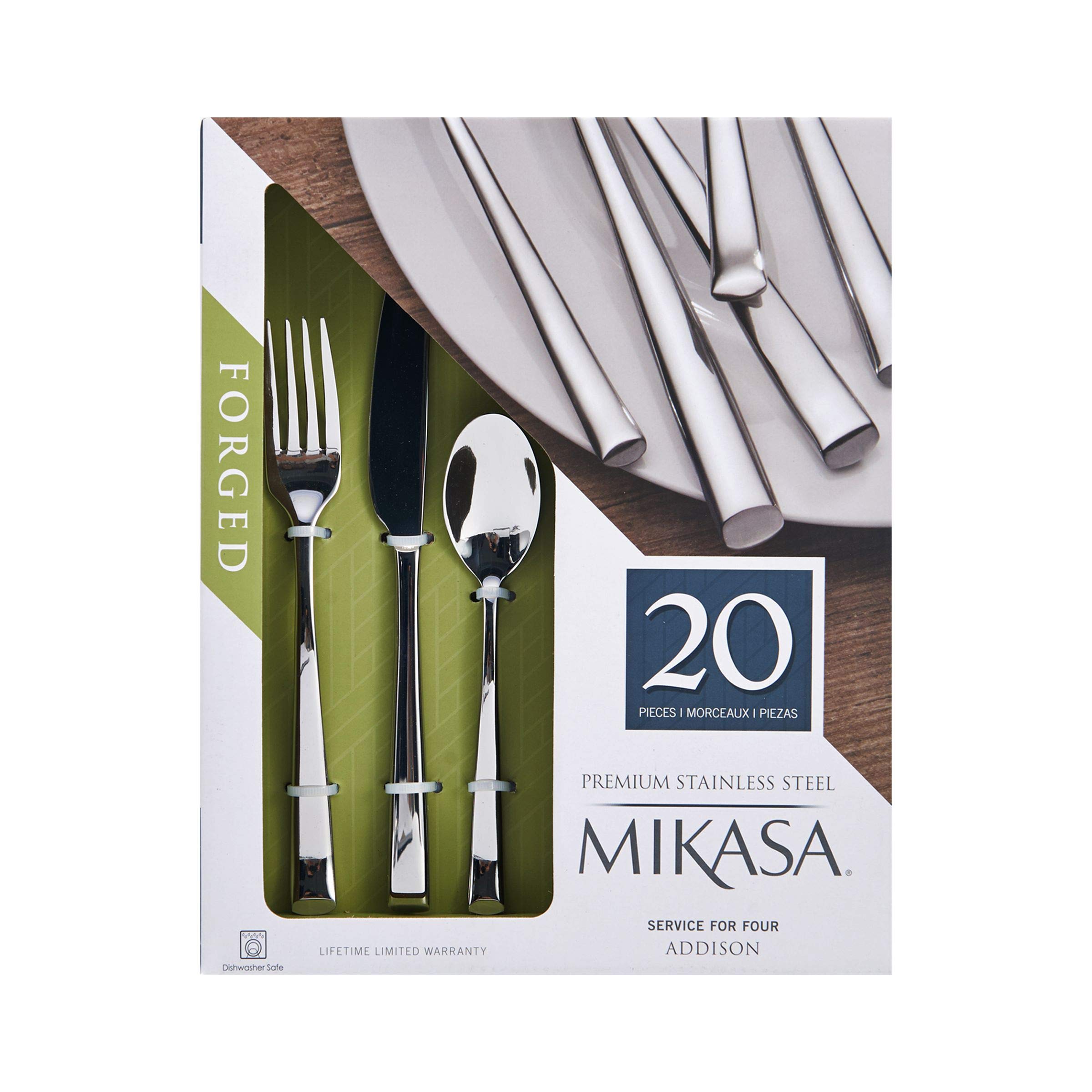 Mikasa, Addison Flatware Service for 4, 20 Piece Set, 18/0 Stainless Steel Silverware Set