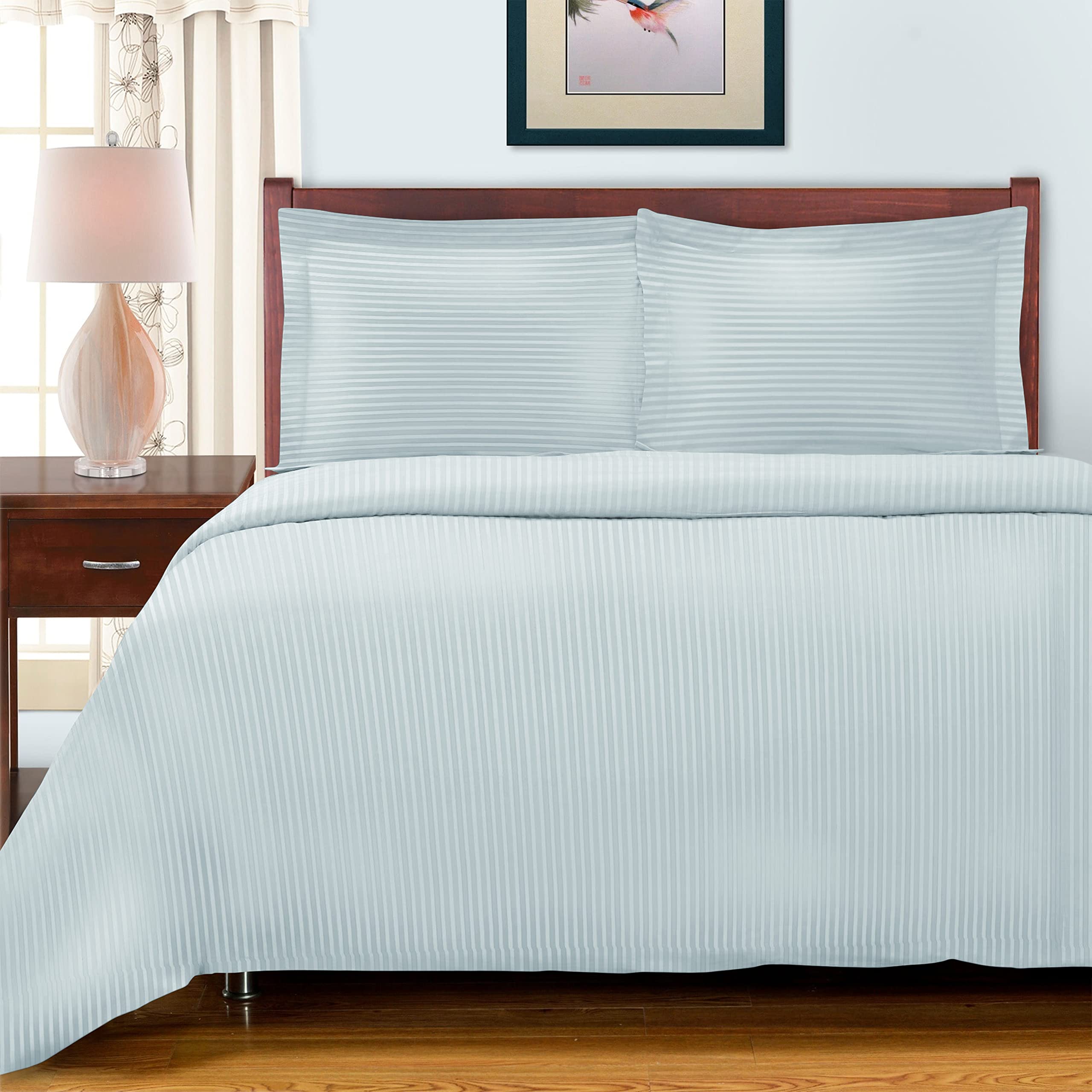 Superior Egyptian Cotton 600 Thread Count Stripe Duvet Cover, King/California King, Light Blue, 3-Piece Set