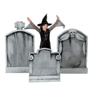 cardboard tombstone graveyard set - 3 pieces, 4 feet tall - halloween cemetary decorations