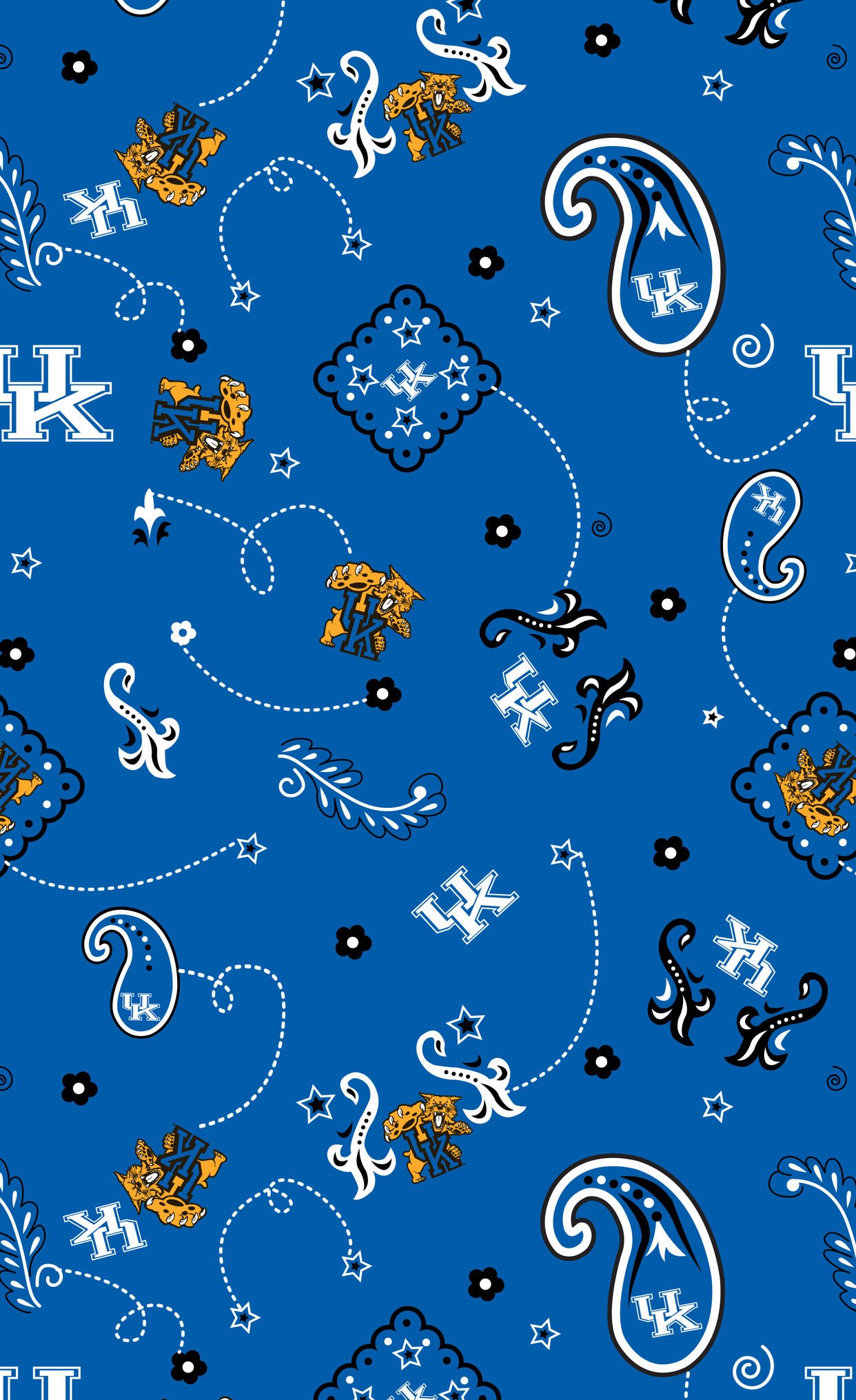 University of Kentucky Paisley Bandana Print Cotton Fabric, Blue & White - Sold By the Yard