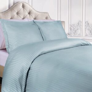 Superior Combed Cotton, Soft Single Ply Sateen, 3-Piece Duvet Cover Set, Stipe, Full/Queen - Light Blue