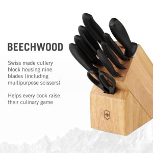 Victorinox Swiss Classic Knife Block - Kitchen Knife Set with Block for Home Essentials - Includes Chef's Knife, Santoku Knife & More - Black Handles, 15-Piece Set