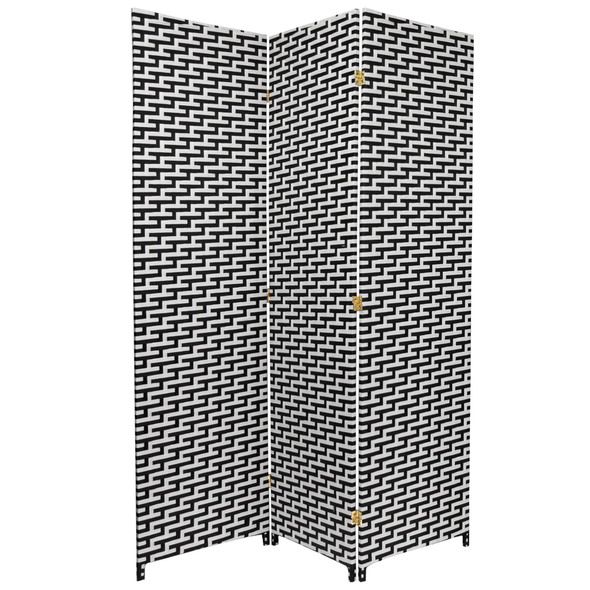 Red Lantern 6 ft. Tall Woven Fiber Black/White-3 Panel Room Divider