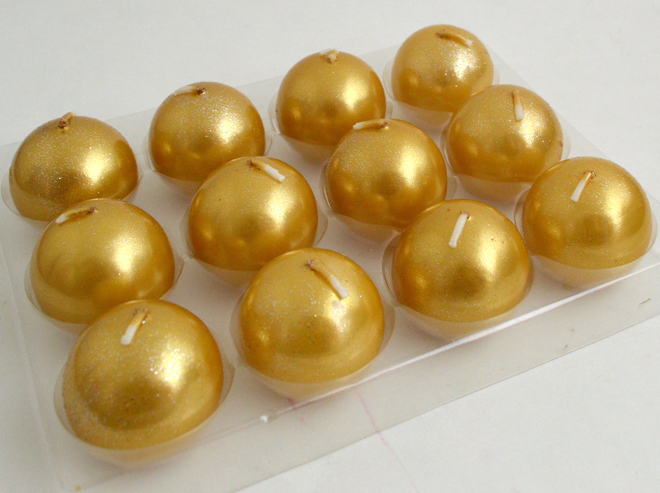 Biedermann & Sons Metallic Ball Candles, Box of 12, Gold, 1.5-Inch Diameter