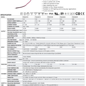 MEAN WELL PLN-20-12 LED Driver Enclosed Switching Power Supply, 12 Volt, 1.6 Amp, 19.2 Watt