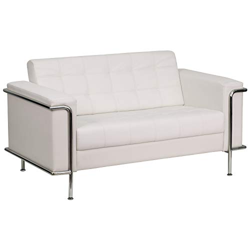 Flash Furniture HERCULES Lesley Series Contemporary White LeatherSoft Loveseat with Encasing Frame