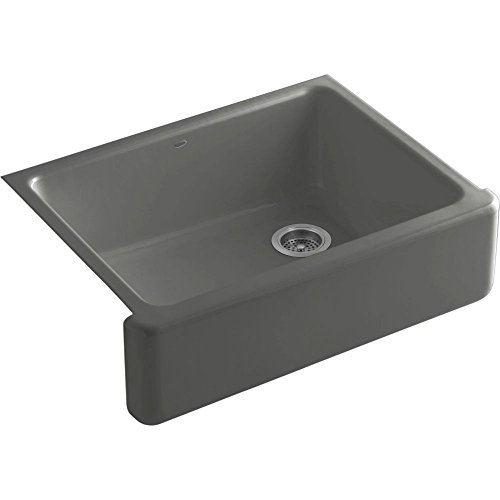 KOHLER K-6487-58 Whitehaven Farmhouse Self-Trimming Apron Front Single Basin Kitchen Sink with Tall Apron, Thunder Grey