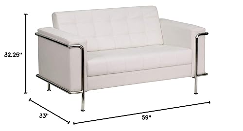 Flash Furniture HERCULES Lesley Series Contemporary White LeatherSoft Loveseat with Encasing Frame