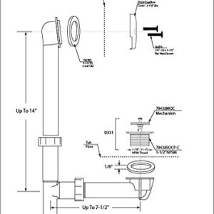 Westbrass 594244-01 14" White Tubular Bath Waste & Overflow Assembly with Twist & Close Drain Plug and 2-Hole Faceplate, Polished Brass