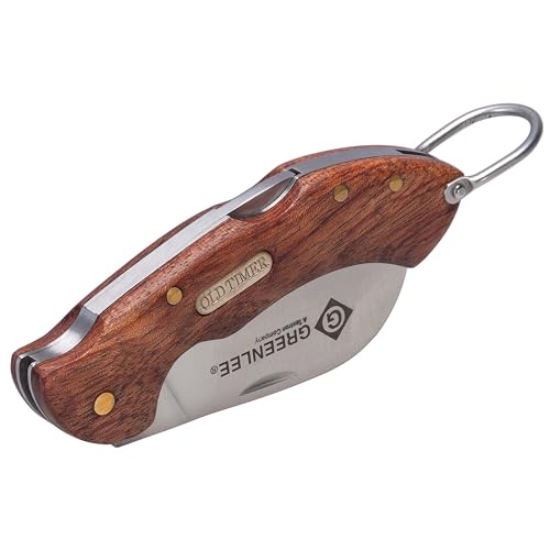 Greenlee 0652-28 Hawkbill Folding Pocket Knife with Wood Handle, Silver/Brown