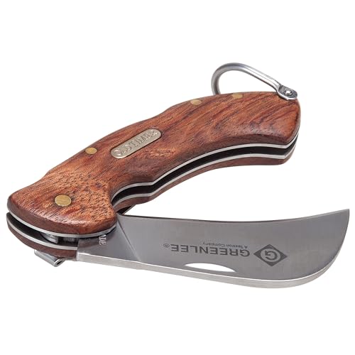 Greenlee 0652-28 Hawkbill Folding Pocket Knife with Wood Handle, Silver/Brown