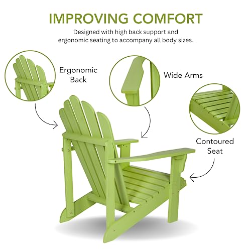 Shine Company Westport Wooden Adirondack Chair, Outdoor Patio Firepit Chairs, Back & Seat Pre-Assembled, Lime Green