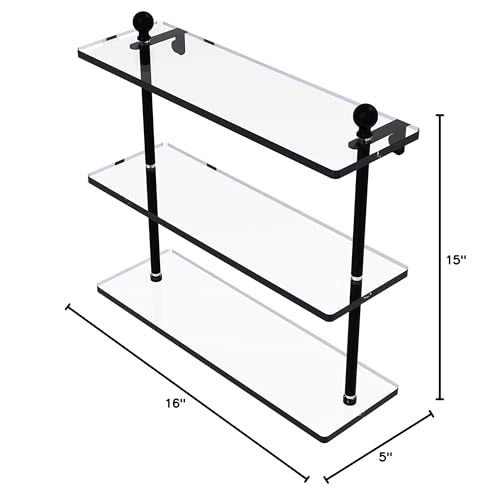 Allied Brass MA-5/16 Mambo Collection 16 Inch Triple Tiered Glass Shelf, Matte Black