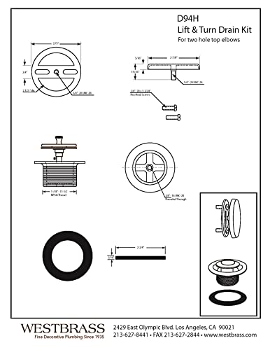 Westbrass D94H-12 1-1/2" NPSM Coarse Thread Twist & Close Bathtub Drain with Illusionary No-Hole Overflow Faceplate, Oil Rubbed Bronze