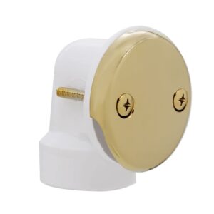 Westbrass 594244-01 14" White Tubular Bath Waste & Overflow Assembly with Twist & Close Drain Plug and 2-Hole Faceplate, Polished Brass