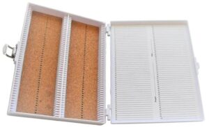 heathrow scientific hd15994e white cork lined 100 place microscope slide box, 8.25" length x 7" width x 1.3" height