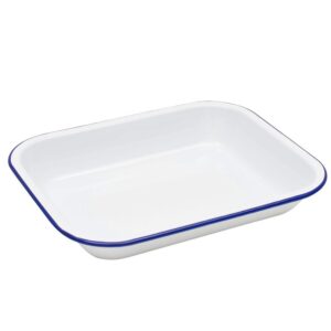 enamelware small open roaster, 11.5 x 9.25 inches, vintage white/blue (single)