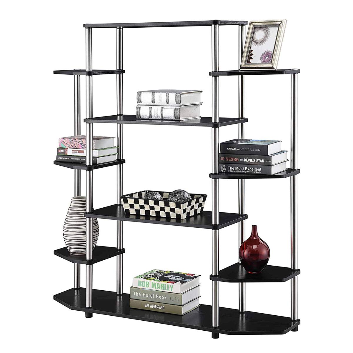 Convenience Concepts Designs2Go No Tools Book Shelf - Contemporary Storage Shelves for Display, 10 Spacious Shelves for Living Room, Office, Black