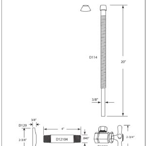 Westbrass Corrugated Supply Kit with Cross Handle, 1/2" IPS x 3/8" OD x 20", Oil Rubbed Bronze, D103K20X-12