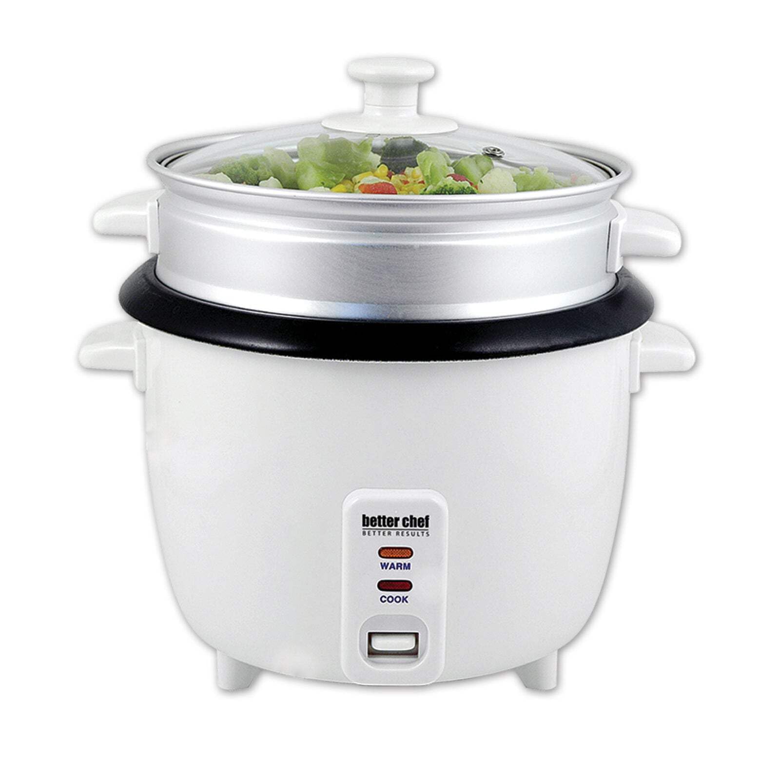 Better Chef Basic Rice Cooker with Food Steamer | Glass Lid | Non-Stick | Cool-Touch | Paddle and Cup Included (10-CUP, White)