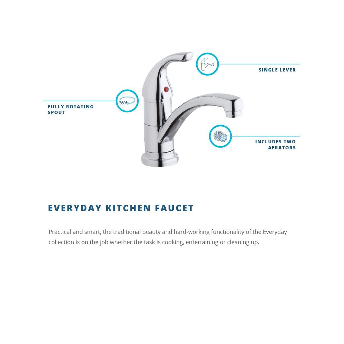 Elkay Everyday LK1500CR Single Hole Deck Mount Kitchen Faucet with Lever Handle, Chrome