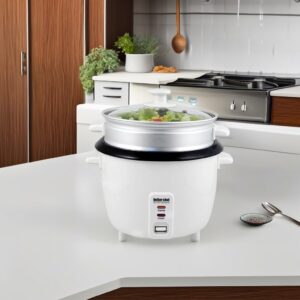 Better Chef Basic Rice Cooker with Food Steamer | Glass Lid | Non-Stick | Cool-Touch | Paddle and Cup Included (10-CUP, White)