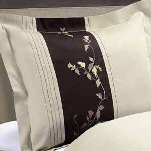 sheetsnthings 3 Piece Celeste Duvet Cover Set, 100% Cotton -Beige & Chocolate King/California King- Embroidered Duvet Covers