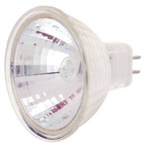 Satco S4187 75 Watt MR16 Halogen GX5.3 Base 12 Volt Clear FL 38 Beam Pattern Light No Harmful Ultraviolet Rays Bulb, With Lens, White