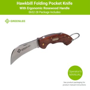 Greenlee 0652-28 Hawkbill Folding Pocket Knife with Wood Handle, Silver/Brown