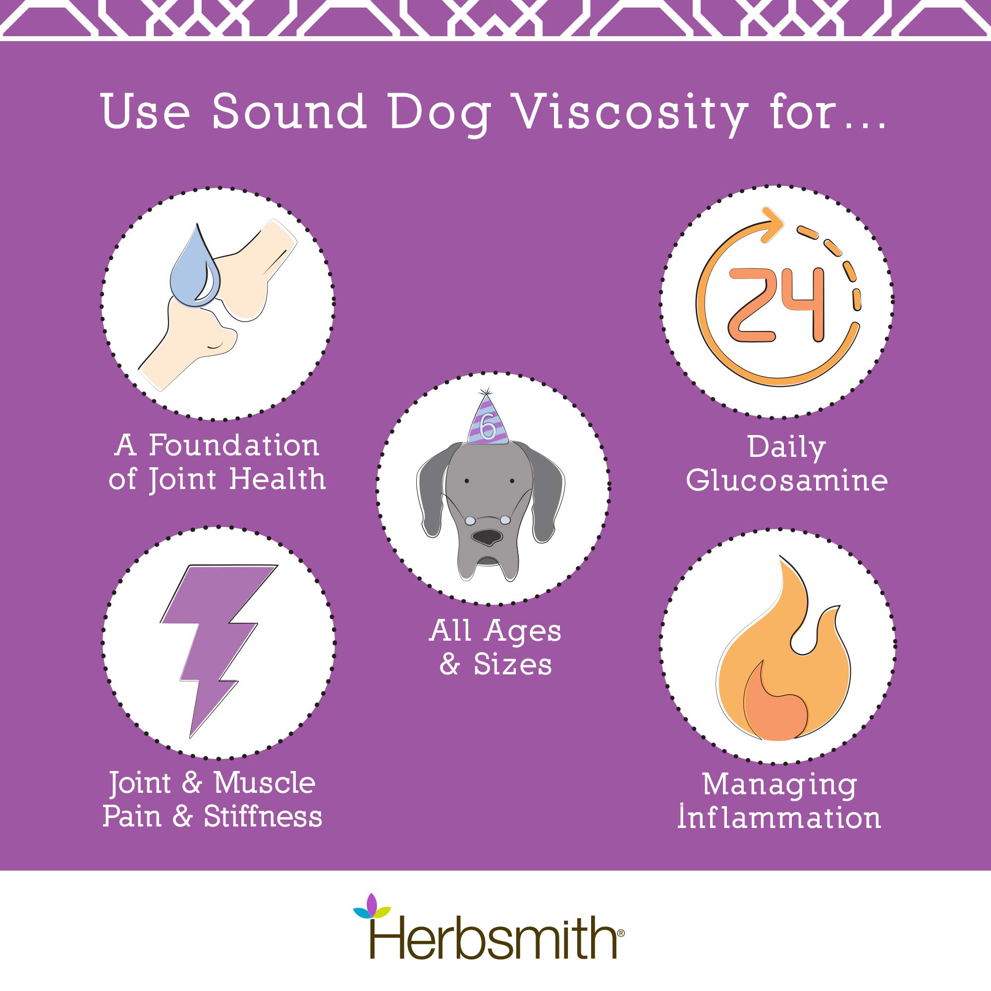 Herbsmith Sound Dog Viscosity – Advanced Joint Support for Dogs – Veterinarian Recommended Glucosamine for Dogs, Hyaluronic Acid, Chondroitin, MSM – Natural Arthritis Pain Relief – 60ct Large Chews